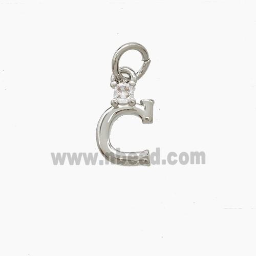 Copper Letter-C Pendant Pave Zirconia Platinum Plated