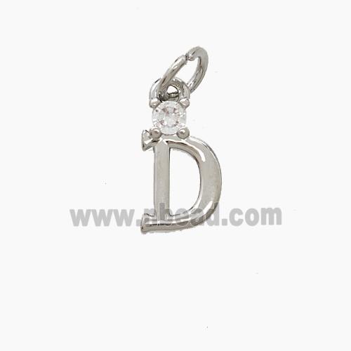 Copper Letter-D Pendant Pave Zirconia Platinum Plated