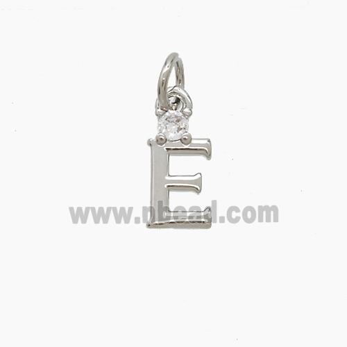 Copper Letter-E Pendant Pave Zirconia Platinum Plated