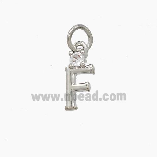 Copper Letter-F Pendant Pave Zirconia Platinum Plated