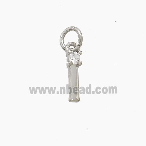 Copper Letter-I Pendant Pave Zirconia Platinum Plated