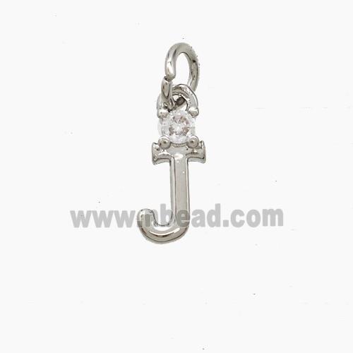 Copper Letter-J Pendant Pave Zirconia Platinum Plated
