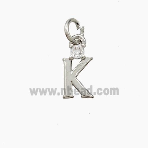Copper Letter-K Pendant Pave Zirconia Platinum Plated