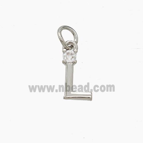 Copper Letter-L Pendant Pave Zirconia Platinum Plated