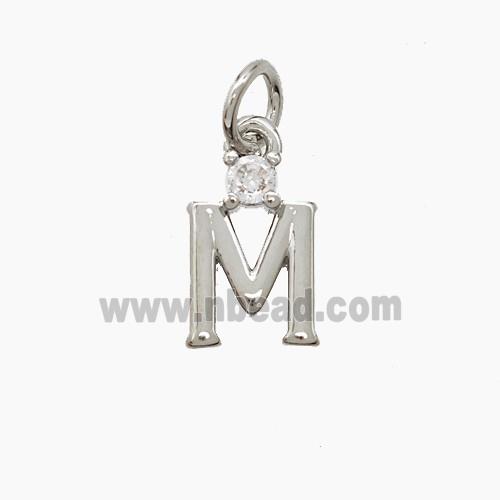 Copper Letter-M Pendant Pave Zirconia Platinum Plated