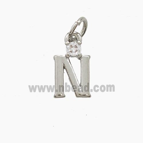 Copper Letter-N Pendant Pave Zirconia Platinum Plated