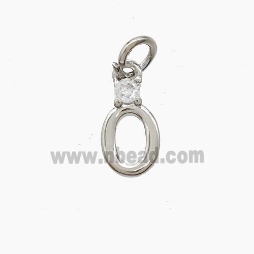 Copper Letter-O Pendant Pave Zirconia Platinum Plated