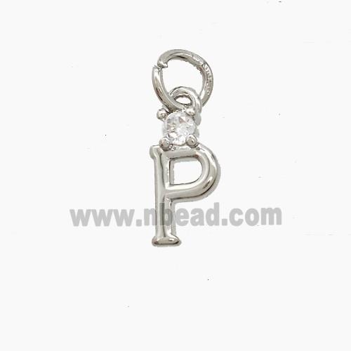 Copper Letter-P Pendant Pave Zirconia Platinum Plated