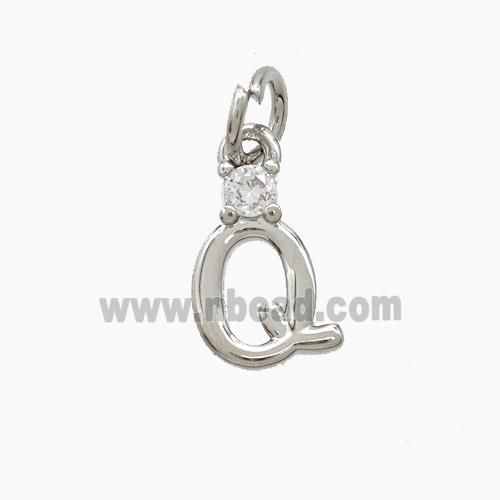 Copper Letter-Q Pendant Pave Zirconia Platinum Plated