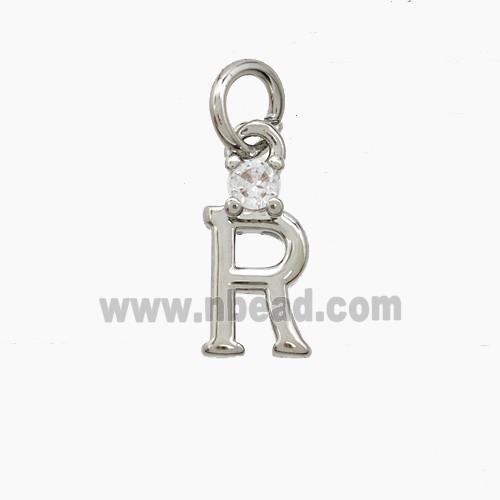 Copper Letter-R Pendant Pave Zirconia Platinum Plated
