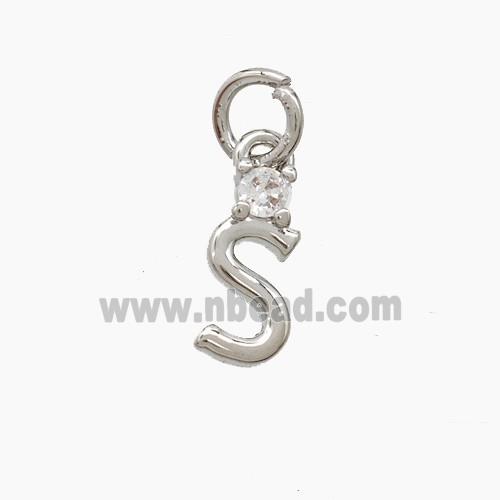 Copper Letter-S Pendant Pave Zirconia Platinum Plated