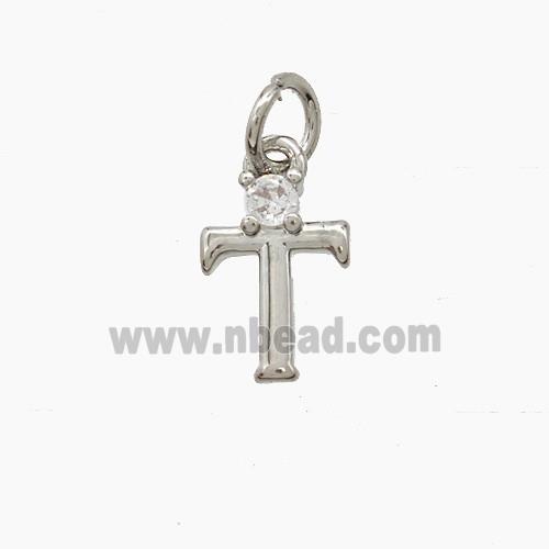 Copper Letter-T Pendant Pave Zirconia Platinum Plated