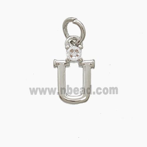 Copper Letter-U Pendant Pave Zirconia Platinum Plated