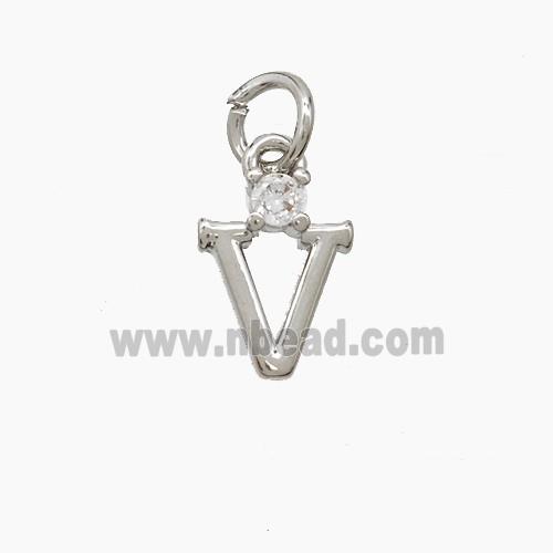 Copper Letter-V Pendant Pave Zirconia Platinum Plated