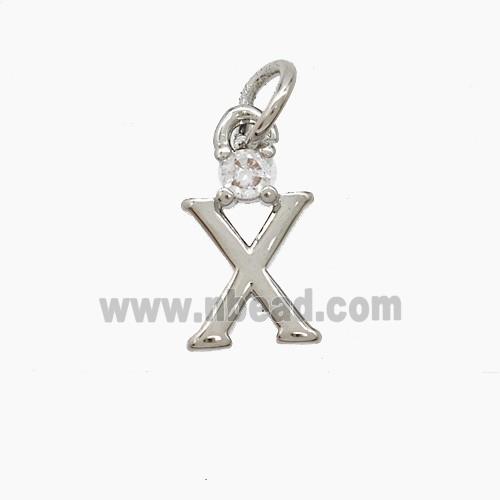 Copper Letter-X Pendant Pave Zirconia Platinum Plated