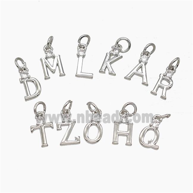 Copper Alphabet Pendant Pave Zirconia Platinum Plated Mix Letters