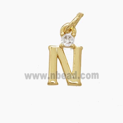 Copper Letter-N Pendant Pave Zirconia Gold Plated