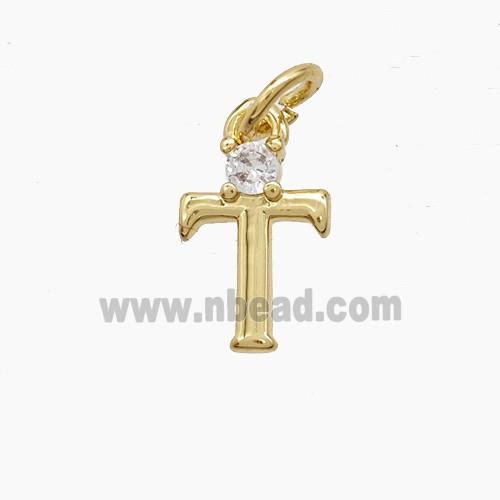 Copper Letter-T Pendant Pave Zirconia Gold Plated