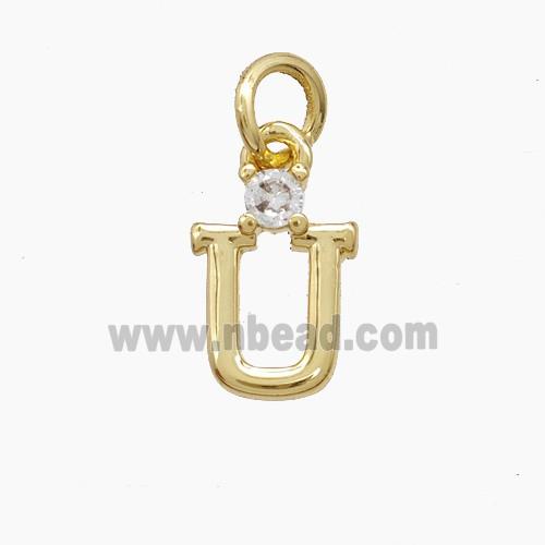 Copper Letter-U Pendant Pave Zirconia Gold Plated