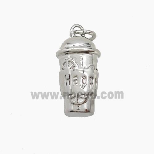 Drink Cup Charms Copper Pendant Happy Platinum Plated