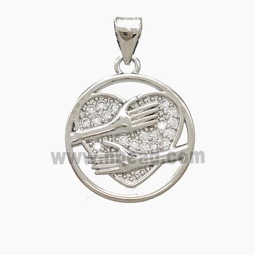 Copper Heart Pendant Pave Zirconia Love Embrace Platinum Plated