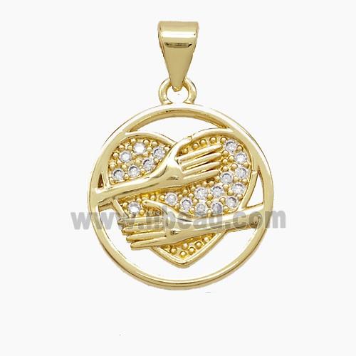 Copper Heart Pendant Pave Zirconia Love Embrace Gold Plated