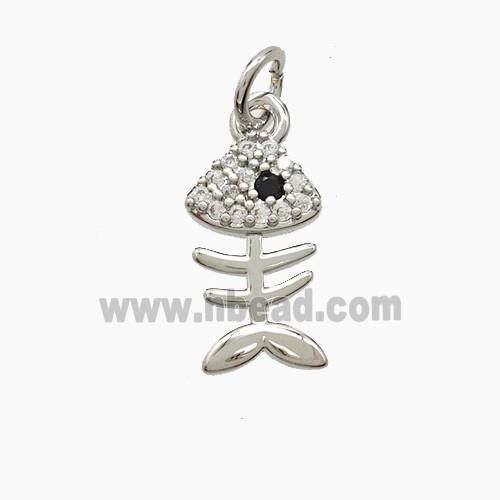 Copper Fishbone Pendant Pave Zirconia Platinum Plated