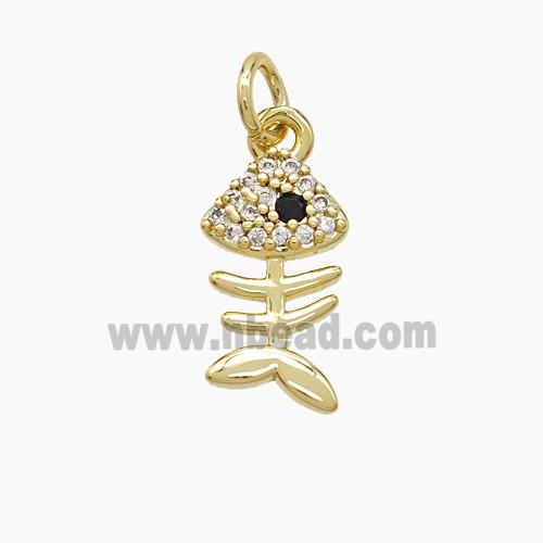 Copper Fishbone Pendant Pave Zirconia Gold Plated