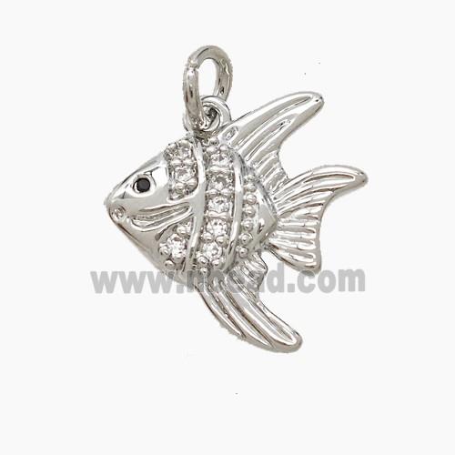 Copper Fish Pendant Pave Zirconia Platinum Plated