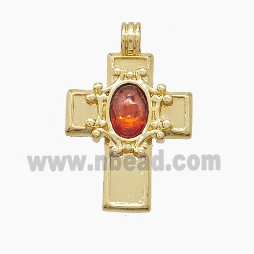 Copper Cross Pendant Pave Crystal Glass Gold Plated