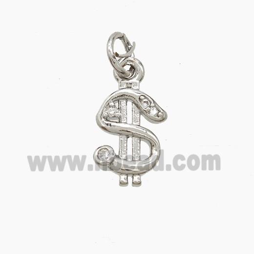 Copper US-Dollar Symbols Pendant Pave Zirconia Platinum Plated