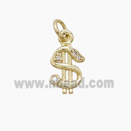 Copper US-Dollar Symbols Pendant Pave Zirconia Gold Plated