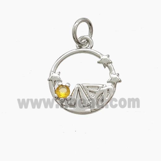 Copper Leaf Pendant Pave Zirconia Circle Star Platinum Plated