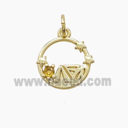 Copper Leaf Pendant Pave Zirconia Circle Star Gold Plated