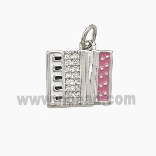Copper Piano Pendant Pave Zirconia Pink Enamel Musical Platinum Plated