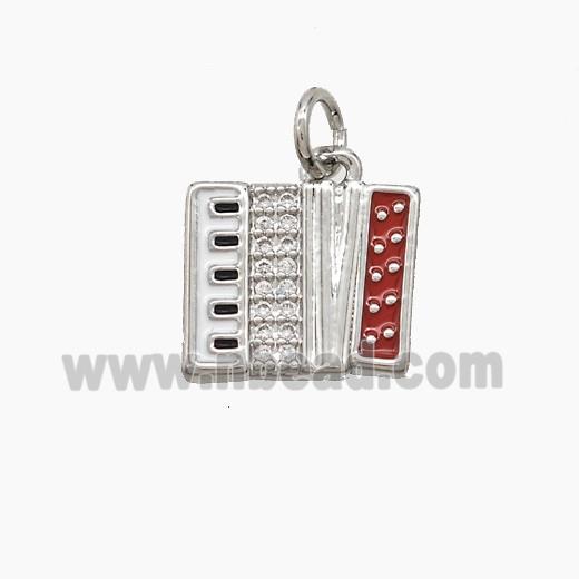 Copper Piano Pendant Pave Zirconia Red Enamel Musical Platinum Plated