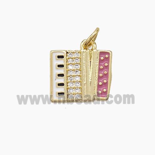 Copper Piano Pendant Pave Zirconia Pink Enamel Musical Gold Plated