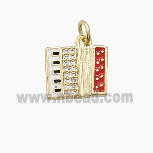 Copper Piano Pendant Pave Zirconia Red Enamel Musical Gold Plated