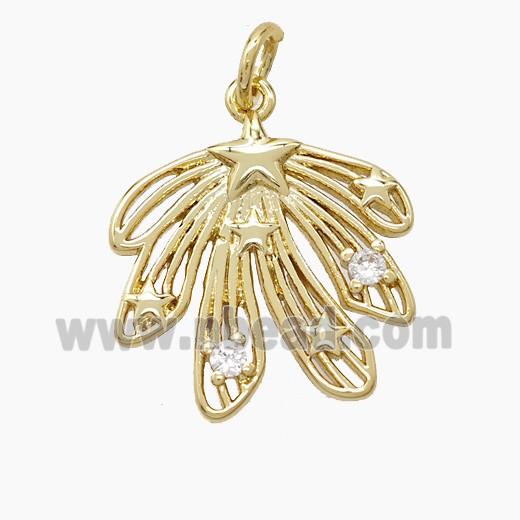 Copper Leaf Pendant Pave Zirconia Gold Plated