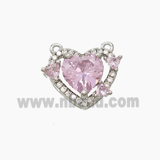 Copper Heart Pendant Pave Zirconia Crystal Glass 2loops Platinum Plated
