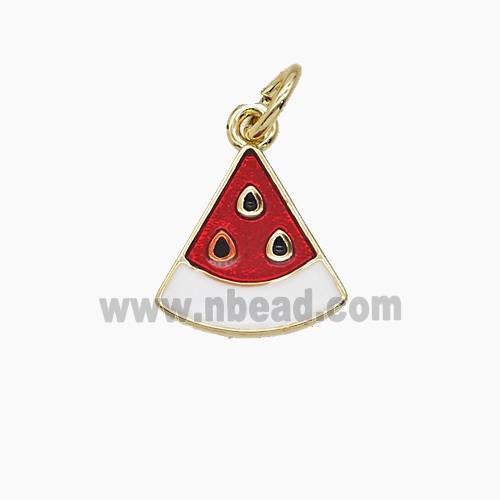 Copper Watermelon Slice Pendant Red Enamel Gold Plated