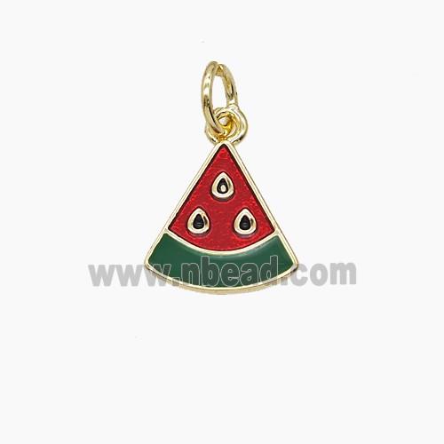 Copper Watermelon Slice Pendant Red Enamel Gold Plated