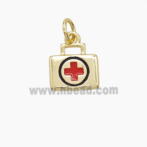 Medical Kit Box Charms Copper Pendant Red Enamel Gold Plated