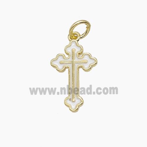 Copper Cross Pendant White Enamel Gold Plated