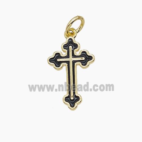 Copper Cross Pendant Black Enamel Gold Plated