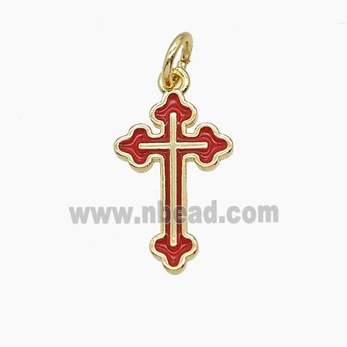 Copper Cross Pendant Red Enamel Gold Plated