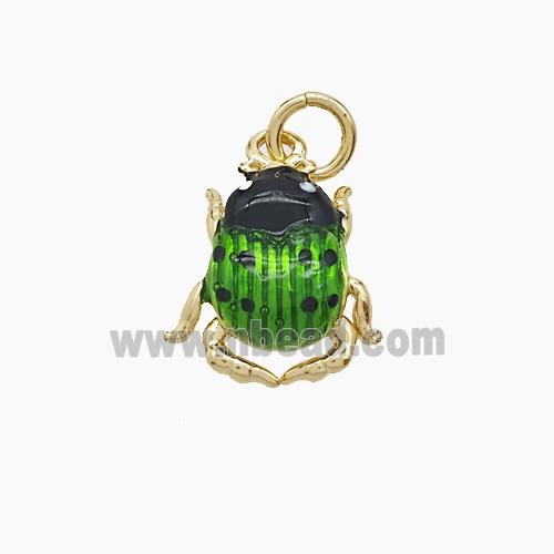 Copper Ladybug Pendant Green Painted Gold Plated