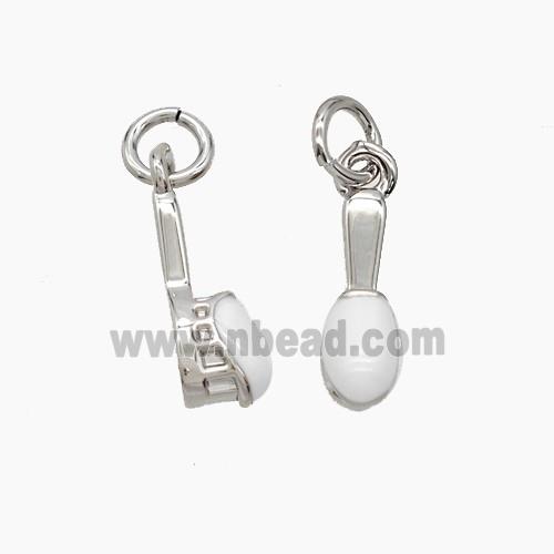 Copper Toothbrush Pendant White Enamel Platinum Plated