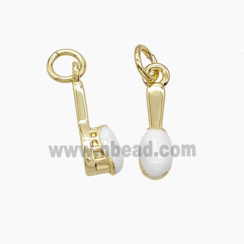 Copper Toothbrush Pendant White Enamel Gold Plated