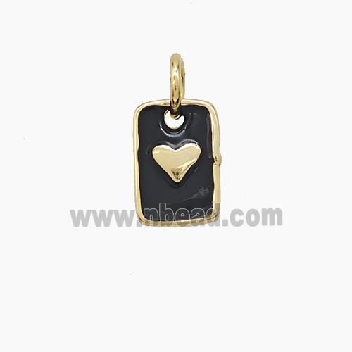 Copper Rectangle Heart Pendant Black Enamel Gold Plated